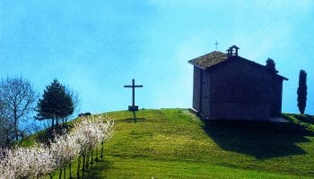 Piana di San Tomaso sopra Valmadrera con alberi in fiore